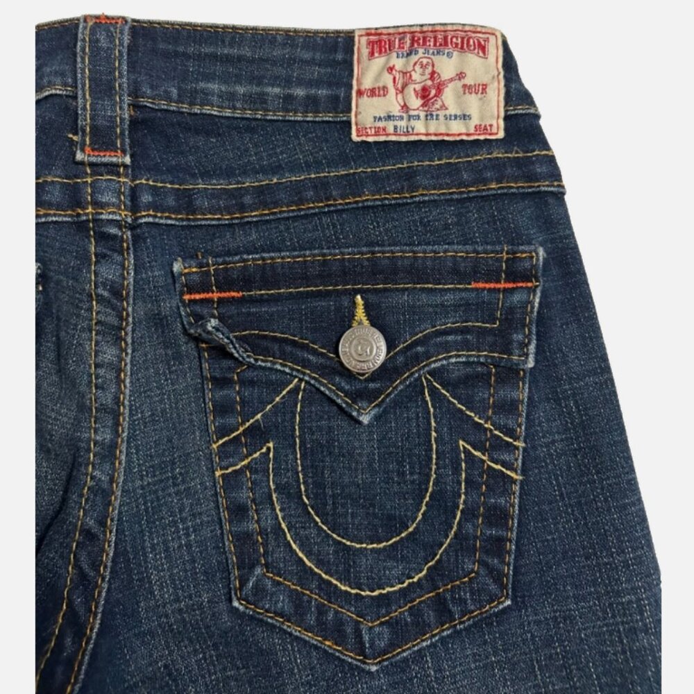 True Religion Women's Jeans Billy Size 27 Denim Flap Pocket Dark Wash Y2K